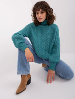 Tyrkysový pletený sveter s rolákom