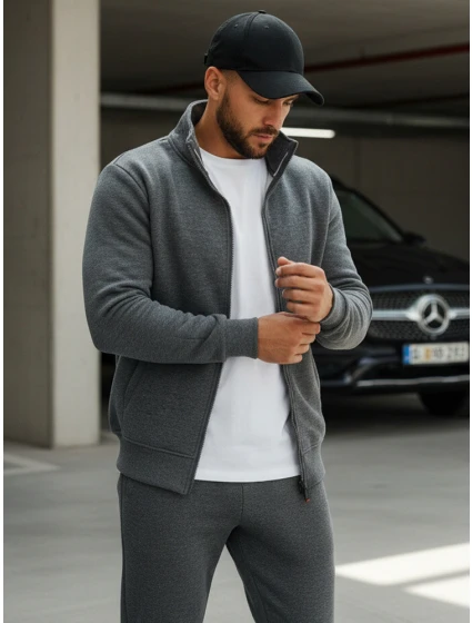 Pánská mikina na zip s kapucí antracitová model 21962253 - FashionStreet