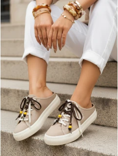 Dámske tenisky na platforme s ozdobnými korálkami béžovej farby ZY1406