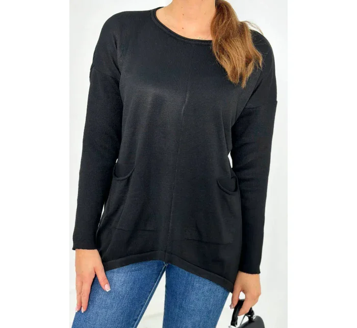 Sveter s prednými vreckami čierny Sveter s prednými vreckami čierny