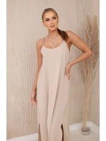 Dlhé šaty bez ramienok tmavo béžové