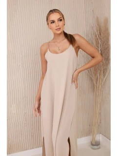 Dlhé šaty bez ramienok tmavo béžové