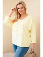 Dámske Plus veľkosť bavlnené V-neck blúzka žltá