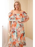 Dámské šaty plus size s volánem a odhalenými model 22092394 s elastickým pasem maxi mátová - K-Fashion