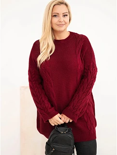 Dámský svetr Plus Size s copánkovým vzorem bordó červená
