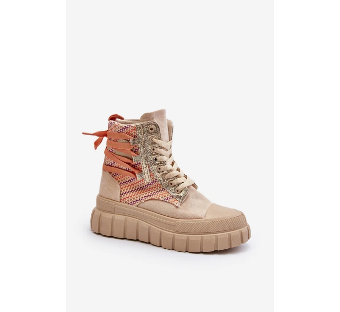 Wysokie Trampki Damskie Na Masywnej Platformie Beżowe Kernia Wysokie Trampki Damskie Na Masywnej Platformie Beżowe Kernia