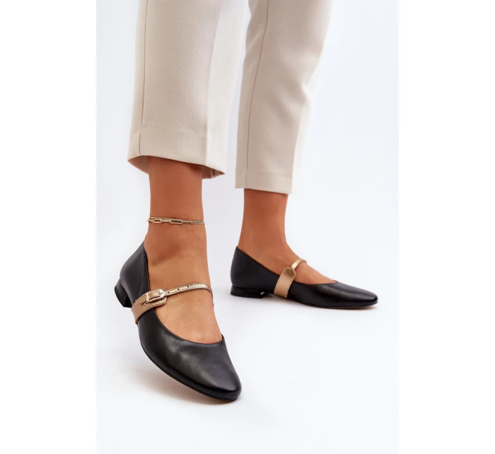 Skórzane Baleriny Damskie Na Płaskim Obcasie Laura Messi 2774 Czarne
