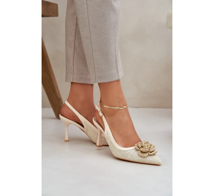 Plecione Szpilki Z Odkrytą Piętą Beżowe Lanithra