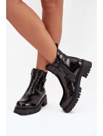 Lakované kotníkové boty s se zlatým detailem černé model 21707431 - Boto