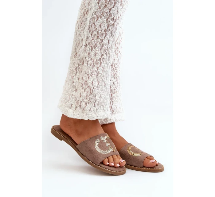 Dámske ploché papuče s flitrami S.Barski Brown