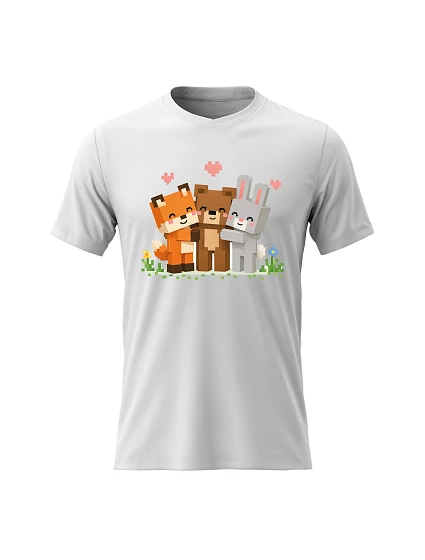 Pánske bavlnené tričko s potlačou - PIXEL ANIMALS - biele Pánske bavlnené tričko s potlačou - PIXEL ANIMALS - biele
