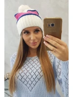 Dámska čiapka Kinga K297 biela+sivá+svetlo ružová