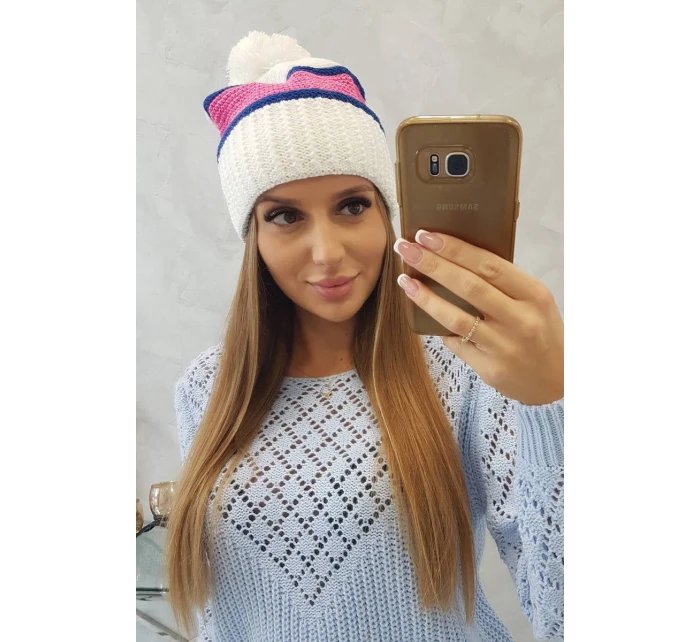 Dámska čiapka Kinga K297 biela+sivá+svetlo ružová