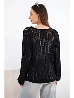 Dámsky bavlnený a čipkovaný sveter s výstrihom do V čierny