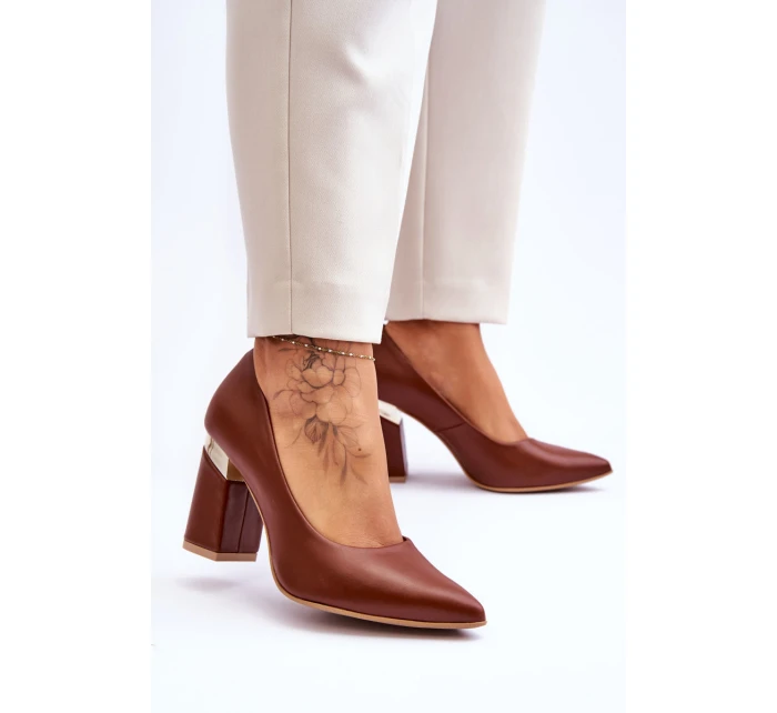 Skórzane Czółenka Lewski 3117 Brązowe