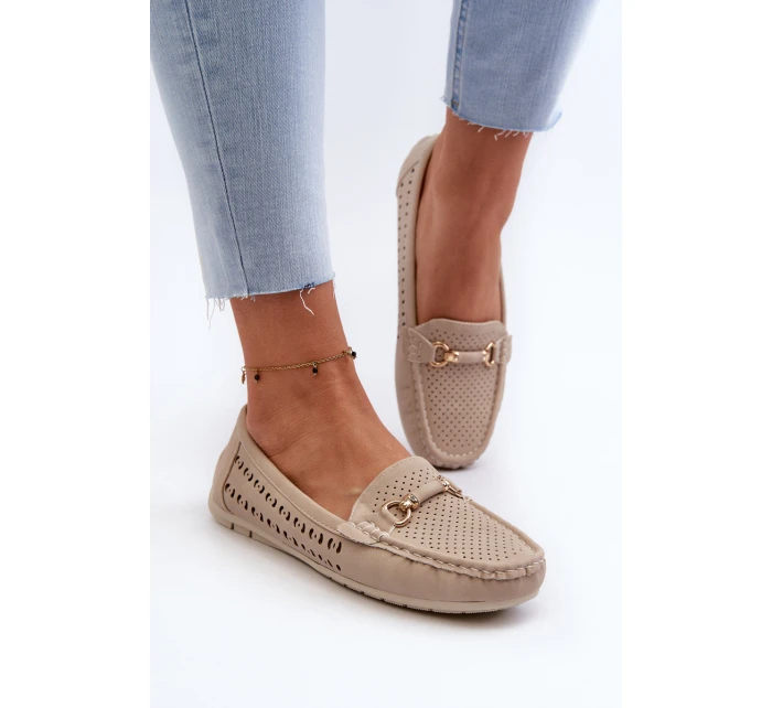 Mokasyny Damskie Ażurowe Z Ozdobą Beżowe Kaydance Mokasyny Damskie Ażurowe Z Ozdobą Beżowe Kaydance