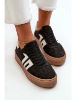 Dámské kožené tenisky na platformě černé model 21665868 - Zazoo Dámské kožené tenisky na platformě černé model 21665868 - Zazoo