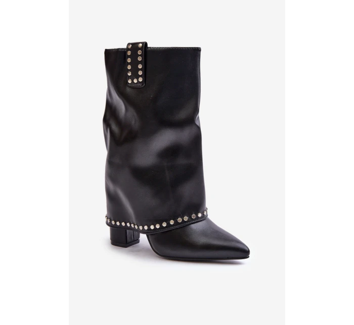 Ocieplane Botki Z Wywiniętą Cholewką Na Słupku Czarne Tamalis