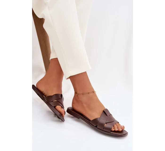 Dámské ploché pantofle s pásky Čokoládové Marissae Dámské ploché pantofle s pásky Čokoládové Marissae