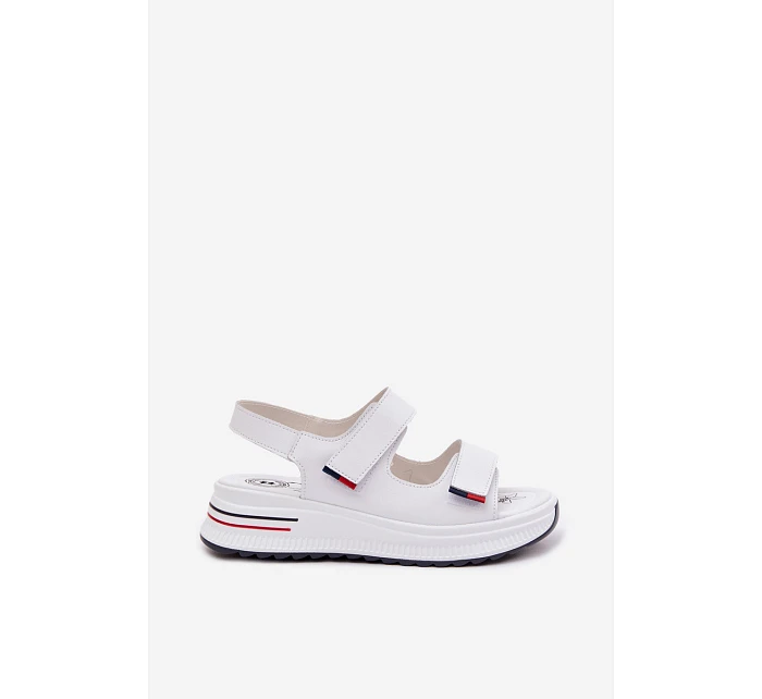 Kožené dámské sandály na platformě na suchý zip bílé model 22095050 - EVENTO