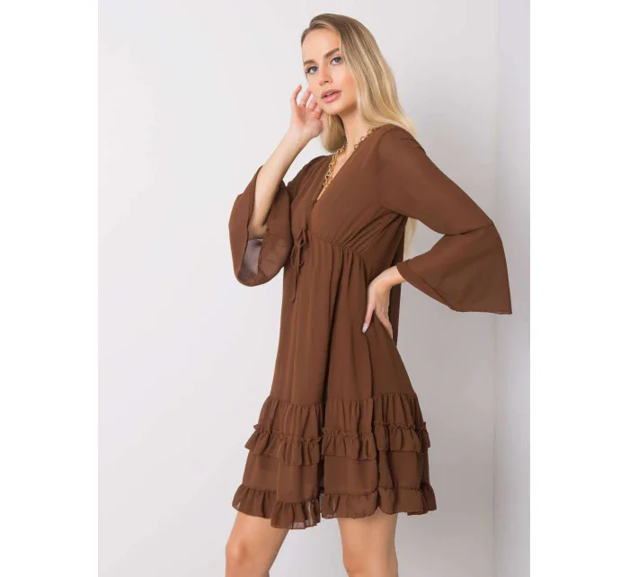 Sukienka DHJ SK model 20473535 brązowy - FPrice Sukienka DHJ SK model 20473535 brązowy - FPrice