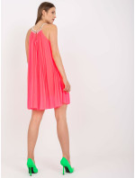Fluo ružové plisované šaty jednej veľkosti s ramienkami