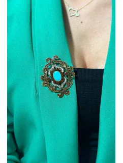 Brož model 18753827 zlato + modrá - K-Fashion