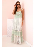 Dámske boho šaty s ramienkami mätovej farby