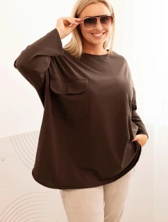 Dámská blůza Plus Size s model 21820409 kapsou a ohrnovacími rukávy hnědá - K-Fashion