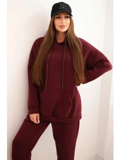 Dámská tepláková souprava zateplená z bavlny s kapucí bordová