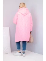 Dámska prešívaná bunda s kapucňou a športovými manžetami Candy Pink