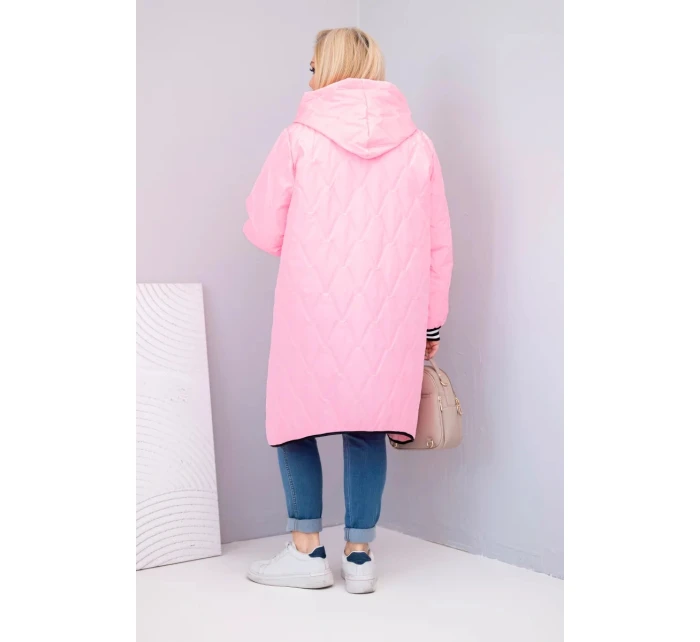 Dámska prešívaná bunda s kapucňou a športovými manžetami Candy Pink