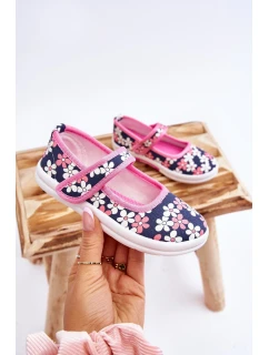 Dziecięce Baleriny W Kwiatuszki Granatowo-Różowe Noah