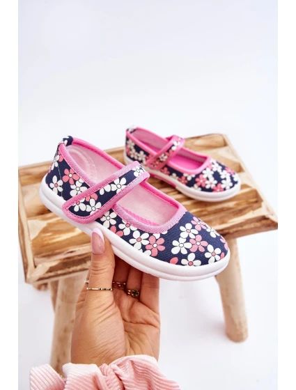 Dziecięce Baleriny W Kwiatuszki Granatowo-Różowe Noah Dziecięce Baleriny W Kwiatuszki Granatowo-Różowe Noah