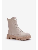 Zateplené boty pro ženy na zip z eko kůže světle béžové model 21670042 - Boto