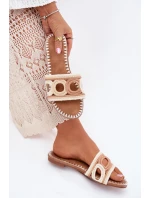 Szydełkowe Klapki Damskie Na Płaskim Obcasie Beżowe Nirina