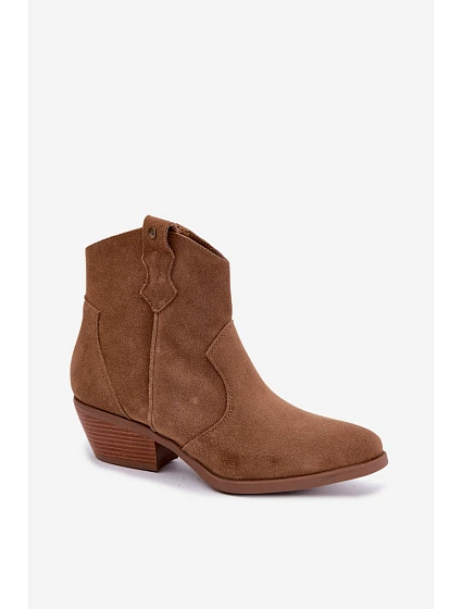 Dámské kožené kotníkové boty na podpatku Big Star model 22349472 Camel - Big Star Shoes Dámské kožené kotníkové boty na podpatku Big Star model 22349472 Camel - Big Star Shoes