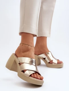 Zazoo Kožené papuče na bloku, zlaté