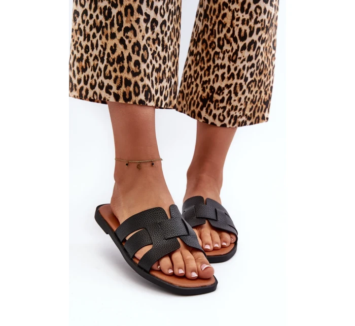 Dámske ploché papuče z ekokože, čierne Risamay Dámske ploché papuče z ekokože, čierne Risamay