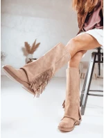 Dámské semišové rozšířené kozačky béžové Dstreet model 21994370 - FashionStreet