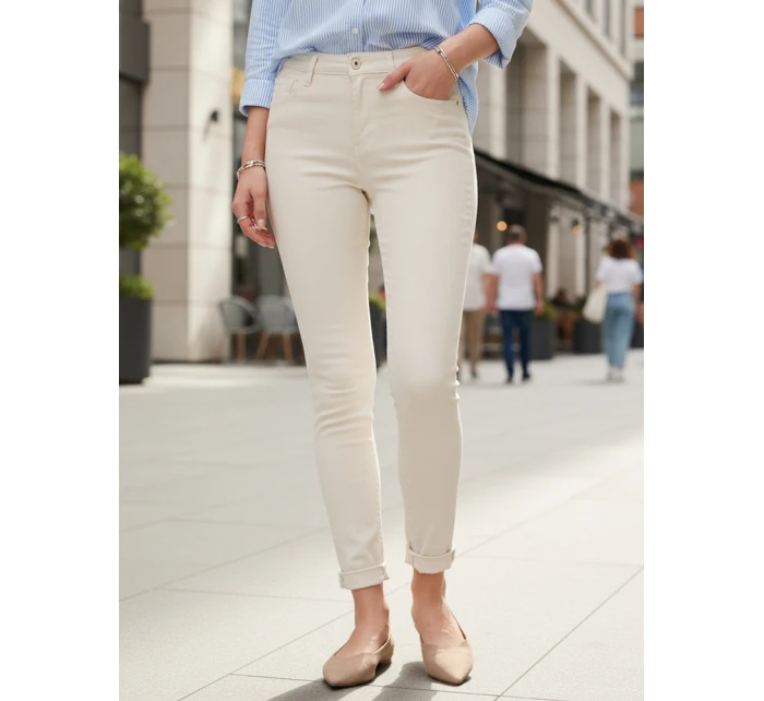 Jeansy damskie skinny z wysokim stanem ecru model 22016710 - FashionStreet