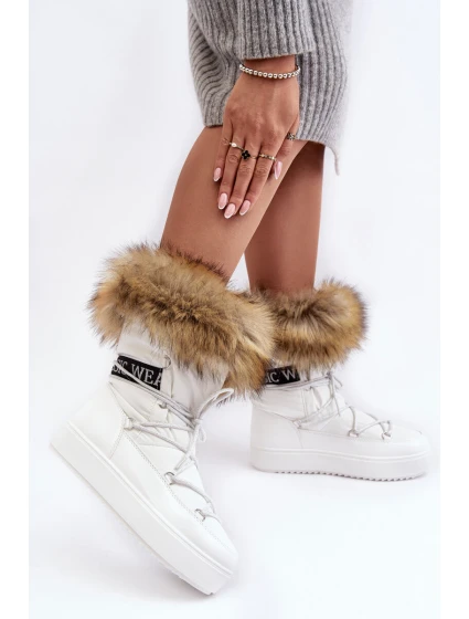 Damskie Śniegowce Sznurowane Białe Santero