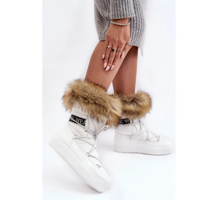 Damskie Śniegowce Sznurowane Białe Santero