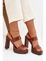 Dámské sandály na podpatku a platformě Eko kůže Camel model 21943444 - Boto
