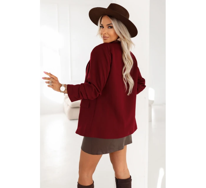 model 21796738 Dámské klasické sako s nabíranými rukávy vínové - numoco basic model 21796738 Dámské klasické sako s nabíranými rukávy vínové - numoco basic
