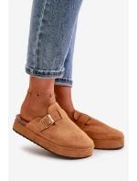 Damskie Klapki Chodaki Na Platformie Ze Złotą Klamrą Camel Terilaina Damskie Klapki Chodaki Na Platformie Ze Złotą Klamrą Camel Terilaina