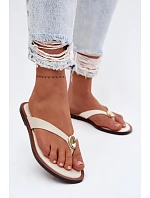 Dámské ploché žabky se zlatým detailem Světle béžové model 22102935 - EVENTO Dámské ploché žabky se zlatým detailem Světle béžové model 22102935 - EVENTO