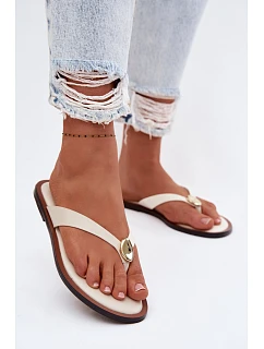 Dámske ploché žabky so zlatými detailmi Light beige Tella