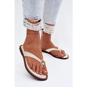 Dámske ploché žabky so zlatými detailmi Light beige Tella Dámske ploché žabky so zlatými detailmi Light beige Tella