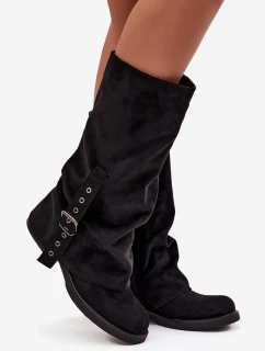 Dámske čižmy s remienkovým zvrškom a prackou Ophelis - čierne